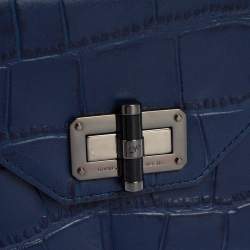 Pre Owned Diane Von Furstenberg Blue Croc Embossed Secret Agent Clutch