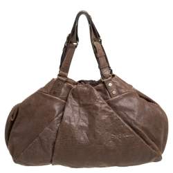 Pre Owned Diane Von Furstenberg Brown Leather Belle Draped Wrap Shoulder Bag
