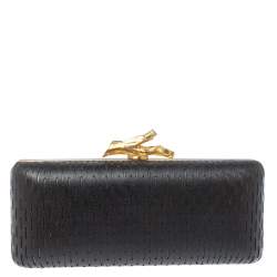 Pre Owned Diane von Furstenberg Black Perforated Leather Clutch