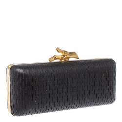 Pre Owned Diane von Furstenberg Black Perforated Leather Clutch