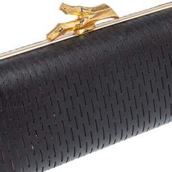 Pre Owned Diane von Furstenberg Black Perforated Leather Clutch