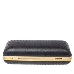 Pre Owned Diane von Furstenberg Black Perforated Leather Clutch