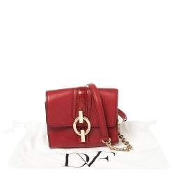 Pre Owned Diane Von Furstenberg Red Leather Micro Mini Sutra Crossbody Bag