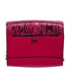 Pre Owned Diane von Furstenberg Pink Leather and Python Mini Highline Micro Crossbody Bag