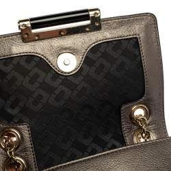 Pre Owned Diane Von Furstenberg Metallic Grey Lizard Embossed Leather and Leather Mini 440 Shoulder Bag