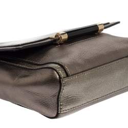 Pre Owned Diane Von Furstenberg Metallic Grey Lizard Embossed Leather and Leather Mini 440 Shoulder Bag