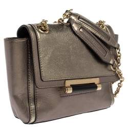 Pre Owned Diane Von Furstenberg Metallic Grey Lizard Embossed Leather and Leather Mini 440 Shoulder Bag