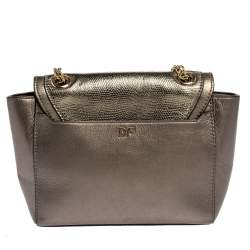 Pre Owned Diane Von Furstenberg Metallic Grey Lizard Embossed Leather and Leather Mini 440 Shoulder Bag