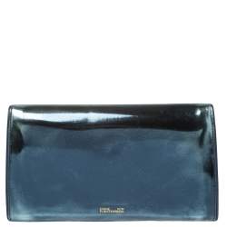 Pre Owned Diane Von Furstenberg Metallic Blue Patent Leather Clutch