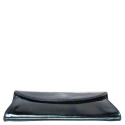 Pre Owned Diane Von Furstenberg Metallic Blue Patent Leather Clutch