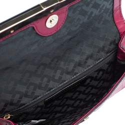Pre Owned Diane Von Furstenberg Fuchsia Croc Embossed Leather Clutch