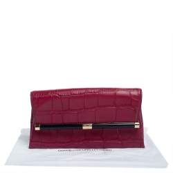 Pre Owned Diane Von Furstenberg Fuchsia Croc Embossed Leather Clutch
