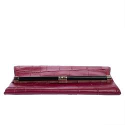Pre Owned Diane Von Furstenberg Fuchsia Croc Embossed Leather Clutch