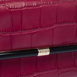 Pre Owned Diane Von Furstenberg Fuchsia Croc Embossed Leather Clutch