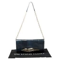 Pre Owned Diane Von Furstenberg Blue Snakeskin Carolina Lips Crossbody Bag