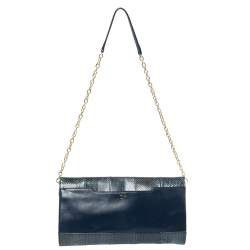 Pre Owned Diane Von Furstenberg Blue Snakeskin Carolina Lips Crossbody Bag