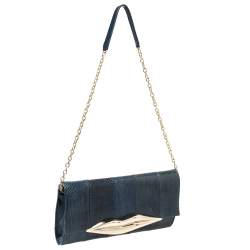 Pre Owned Diane Von Furstenberg Blue Snakeskin Carolina Lips Crossbody Bag