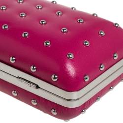 Pre Owned Diane Von Furstenberg Pink Leather Studded Clutch