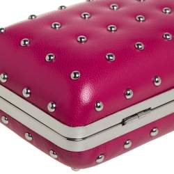 Pre Owned Diane Von Furstenberg Pink Leather Studded Clutch