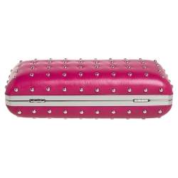 Pre Owned Diane Von Furstenberg Pink Leather Studded Clutch