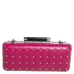 Pre Owned Diane Von Furstenberg Pink Leather Studded Clutch
