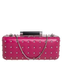 Pre Owned Diane Von Furstenberg Pink Leather Studded Clutch