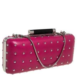 Pre Owned Diane Von Furstenberg Pink Leather Studded Clutch