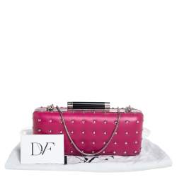 Pre Owned Diane Von Furstenberg Pink Leather Studded Clutch