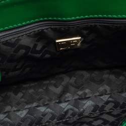 Pre Owned Diane Von Furstenberg Green Croc Embossed and Leather Shoulder Bag
