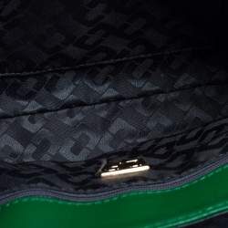 Pre Owned Diane Von Furstenberg Green Croc Embossed and Leather Shoulder Bag