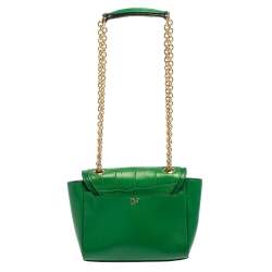 Pre Owned Diane Von Furstenberg Green Croc Embossed and Leather Shoulder Bag