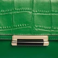 Pre Owned Diane Von Furstenberg Green Croc Embossed and Leather Shoulder Bag