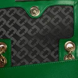 Pre Owned Diane Von Furstenberg Green Croc Embossed and Leather Shoulder Bag