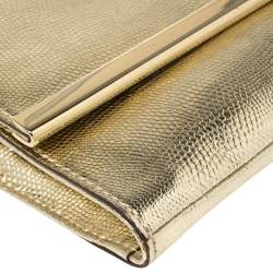 Pre Owned Diane Von Furstenberg Metallic Gold Lizard Embossed Leather Chain Clutch
