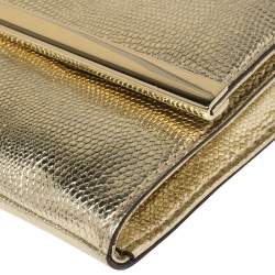 Pre Owned Diane Von Furstenberg Metallic Gold Lizard Embossed Leather Chain Clutch