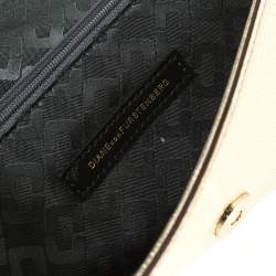 Pre Owned Diane Von Furstenberg Metallic Gold Lizard Embossed Leather Chain Clutch