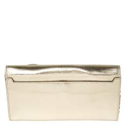 Pre Owned Diane Von Furstenberg Metallic Gold Lizard Embossed Leather Chain Clutch