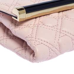 Pre Owned Diane Von Furstenberg Salmon Pink Quilted Leather 440 Flap Clutch