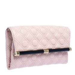 Pre Owned Diane Von Furstenberg Salmon Pink Quilted Leather 440 Flap Clutch