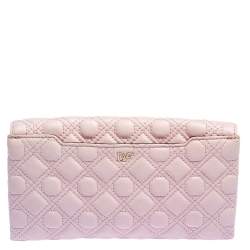 Pre Owned Diane Von Furstenberg Salmon Pink Quilted Leather 440 Flap Clutch