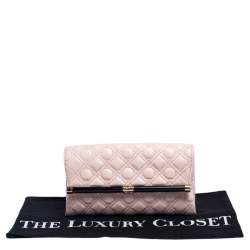 Pre Owned Diane Von Furstenberg Salmon Pink Quilted Leather 440 Flap Clutch