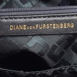 Pre Owned Diane von Furstenberg Brown Leather And Cream Shearling Fur Mini Secret Agent Tote