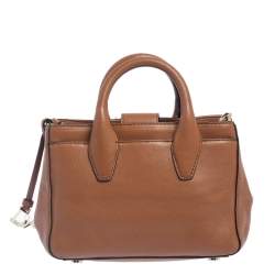 Pre Owned Diane von Furstenberg Brown Leather And Cream Shearling Fur Mini Secret Agent Tote