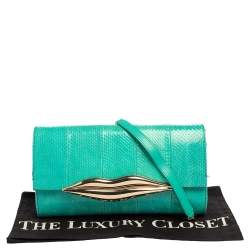 Pre Owned Diane von Furstenberg Blue Lagoon Python and Leather Carolina Lips Shoulder Bag