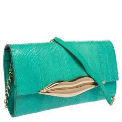 Pre Owned Diane von Furstenberg Blue Lagoon Python and Leather Carolina Lips Shoulder Bag