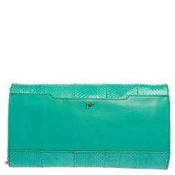 Pre Owned Diane von Furstenberg Blue Lagoon Python and Leather Carolina Lips Shoulder Bag