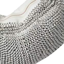 Pre Owned Diane Von Furstenberg White Chainlink Leather Medium Stephanie Hobo