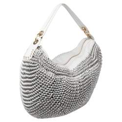 Pre Owned Diane Von Furstenberg White Chainlink Leather Medium Stephanie Hobo