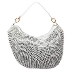 Pre Owned Diane Von Furstenberg White Chainlink Leather Medium Stephanie Hobo