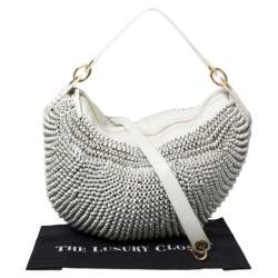Pre Owned Diane Von Furstenberg White Chainlink Leather Medium Stephanie Hobo